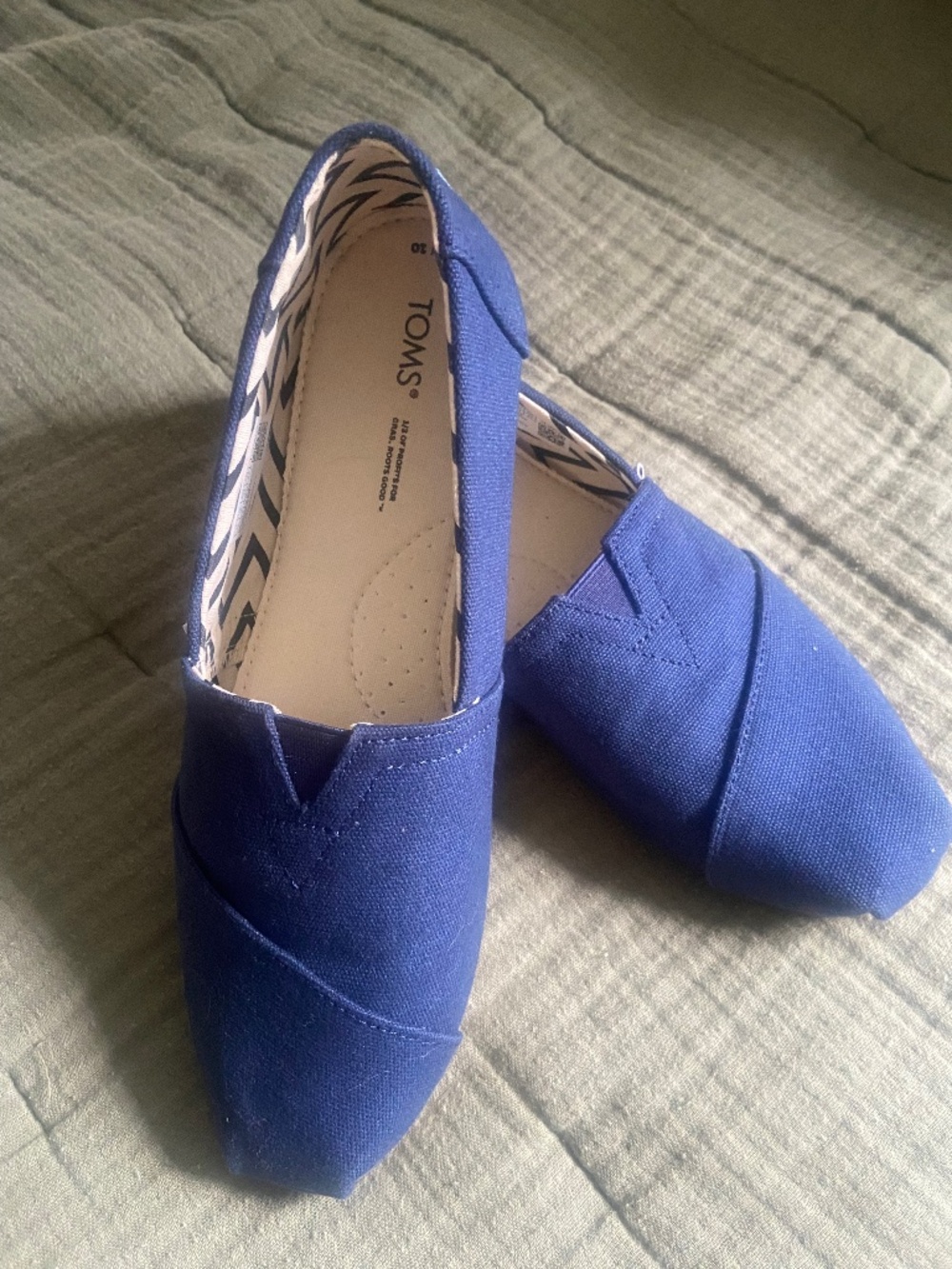 Navy Blue Cotton Toms Slip On Flats